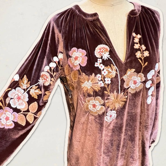 Velvet embroidered wildflower peasant top v neck long sleeve floral Spartina y2k - Picture 1 of 15